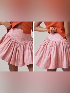 Anthropologie Maeve Plaid Basque-Waist Flirty Mini Skirt